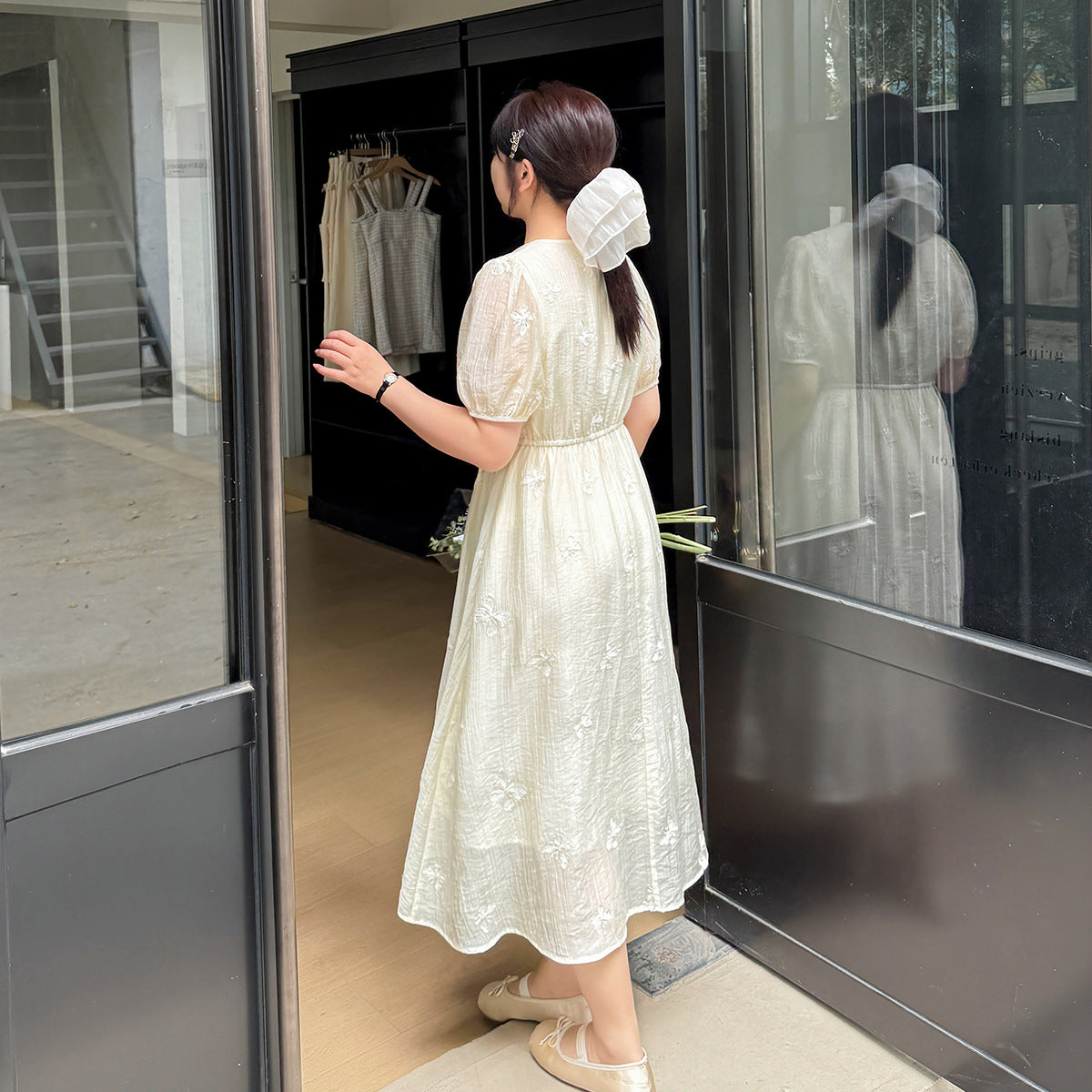 大きいサイズ レディース バタフライスナップボタン付ワンピース LL 3L 4L 5L