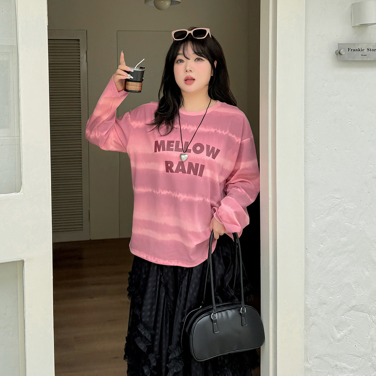 大きいサイズ レディース ワイドストライプグラデーションプリントニットロングTシャツ LL 3L 4L 5L
