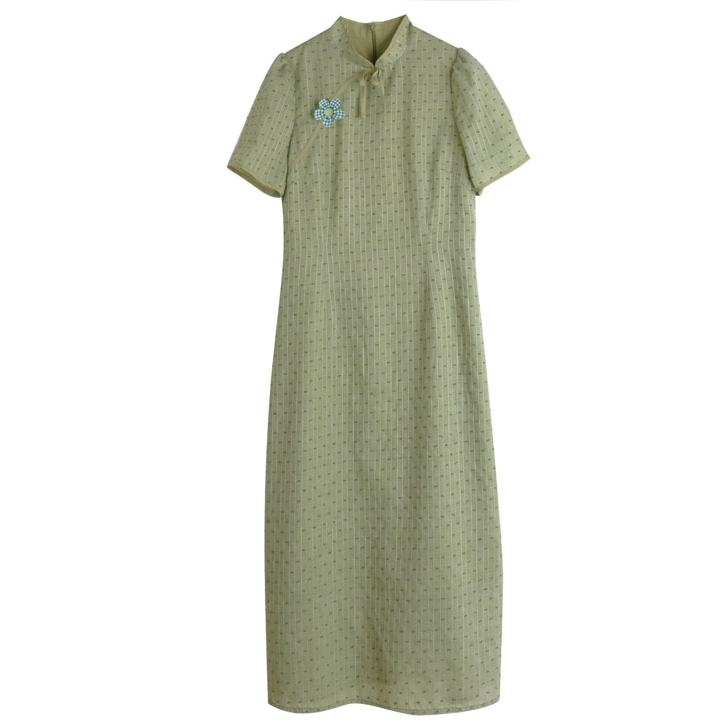 大きいサイズ レディース 花飾り付きリボンチャイナ風レトロジャガードドットワンピース LL 3L 4L 5L