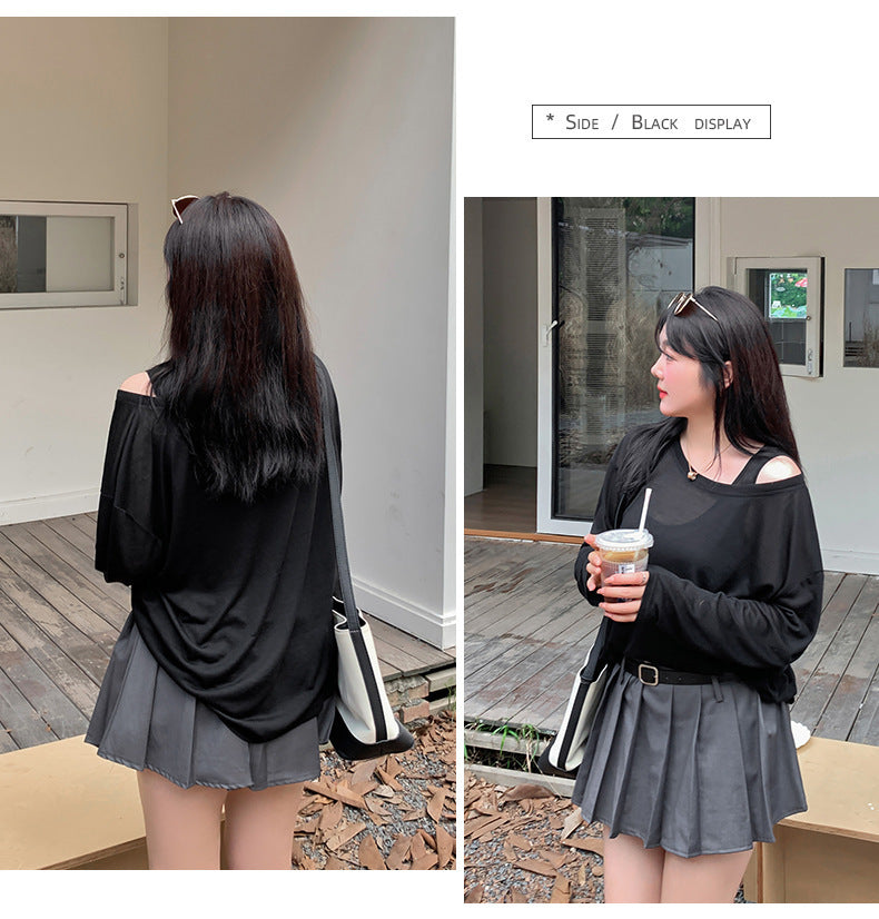 大きいサイズ レディース ノースリーブ+ロングスリーブTシャツセット LL 3L 4L 5L