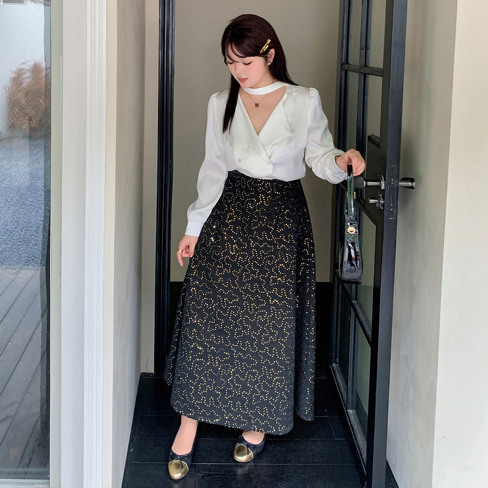 大きいサイズ レディース スパンコールフレアロングスカート LL 3L 4L 5L