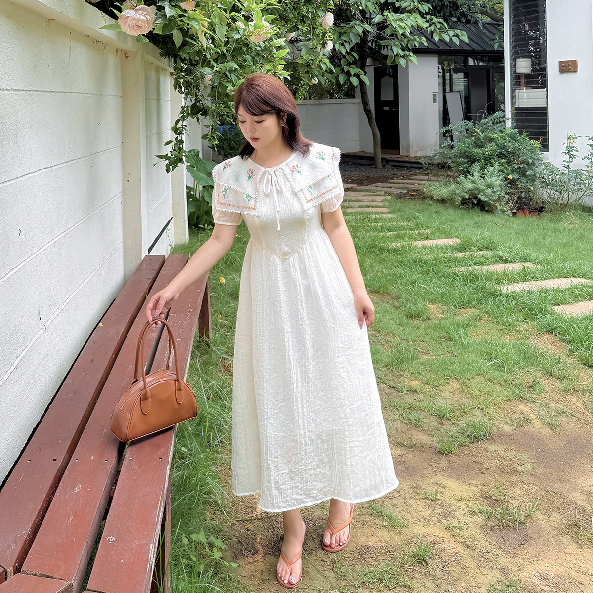 大きいサイズ レディース リボン花柄刺繍ショールフェアリーワンピース LL 3L 4L 5L