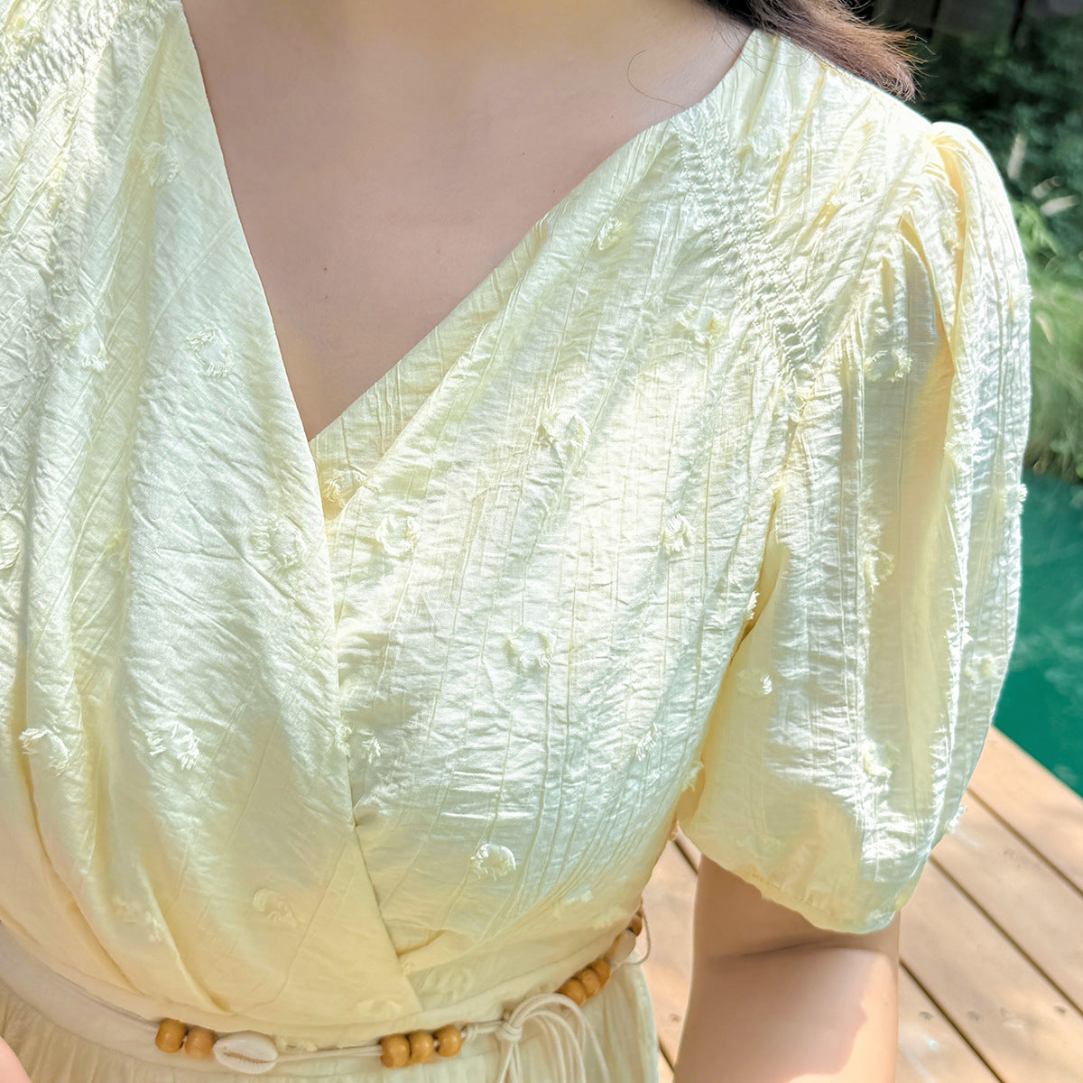 大きいサイズ レディース クロスVネックビーズベルトボヘミアンスタイルワンピース LL 3L 4L 5L