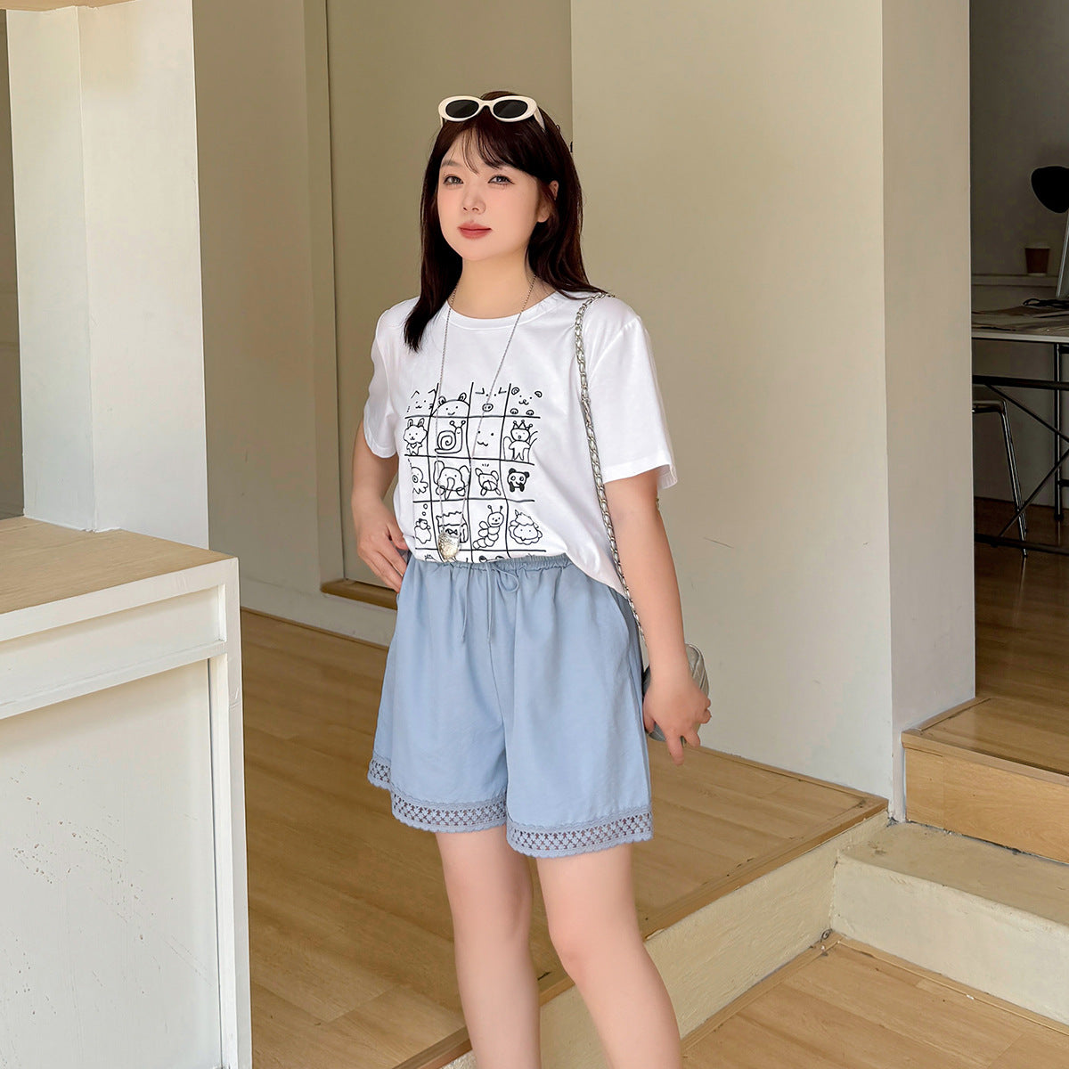 大きいサイズ レディース カジュアルイラストプリントコットン半袖Tシャツ LL 3L 4L 5L