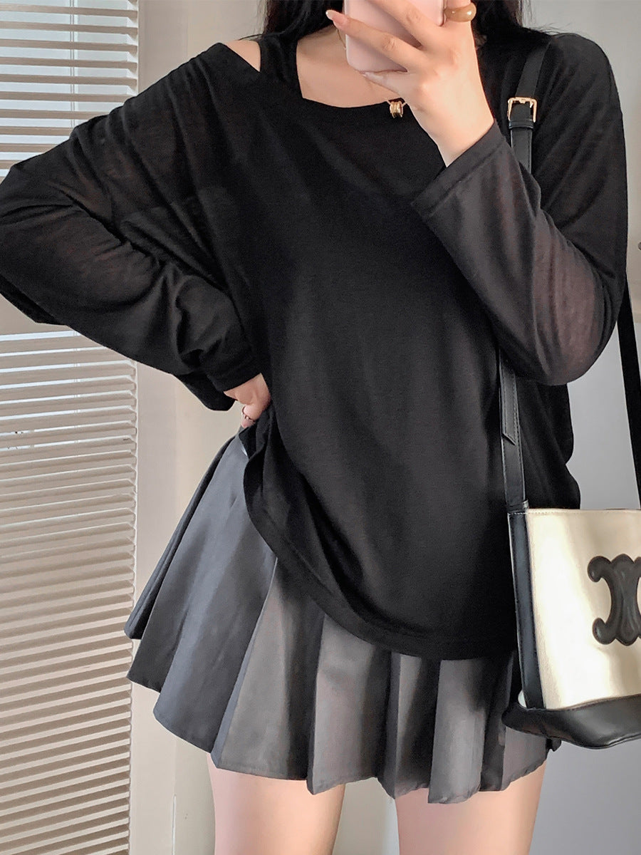 大きいサイズ レディース ノースリーブ+ロングスリーブTシャツセット LL 3L 4L 5L