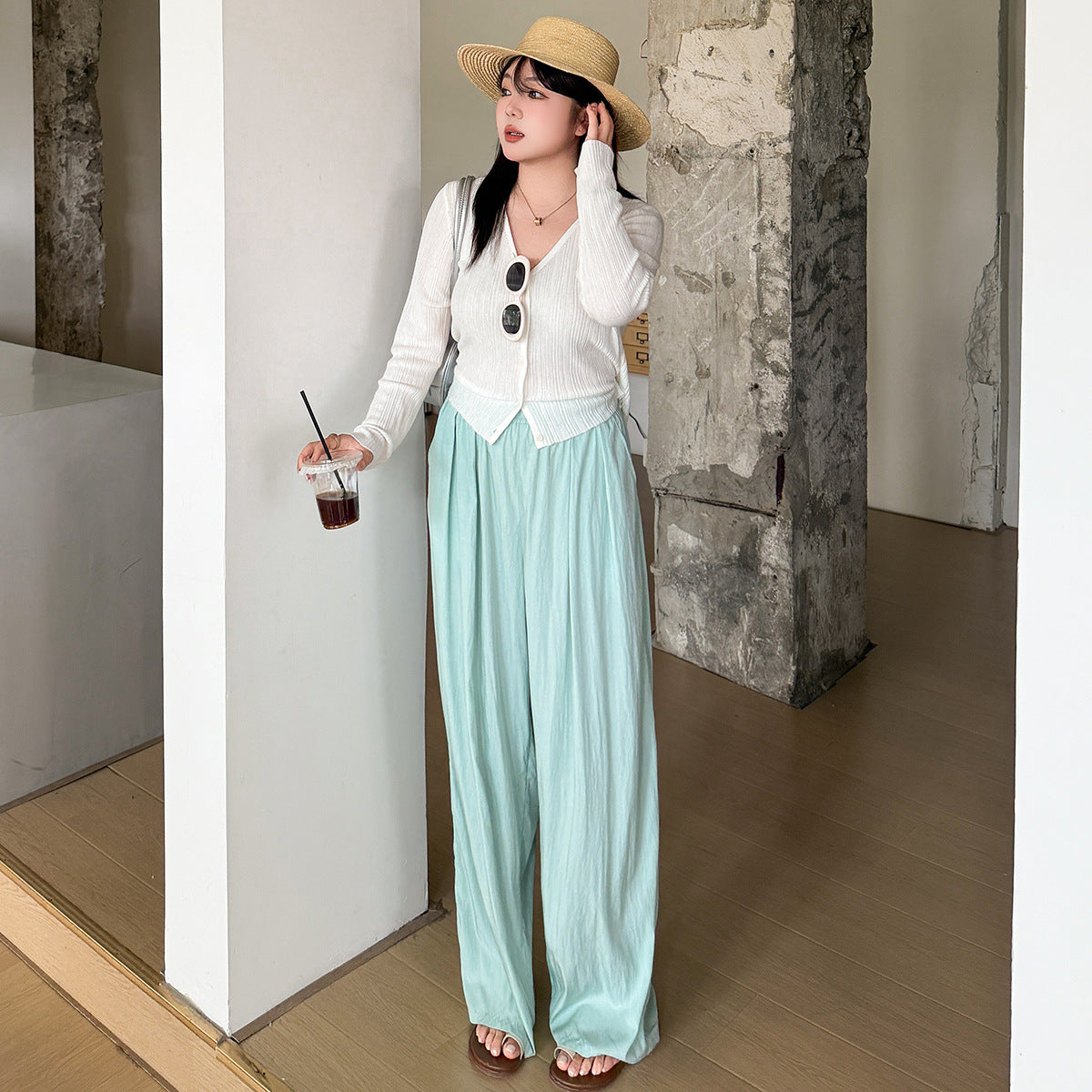 大きいサイズ レディース ゆったりカジュアルワイドレッグパンツ LL 3L 4L 5L
