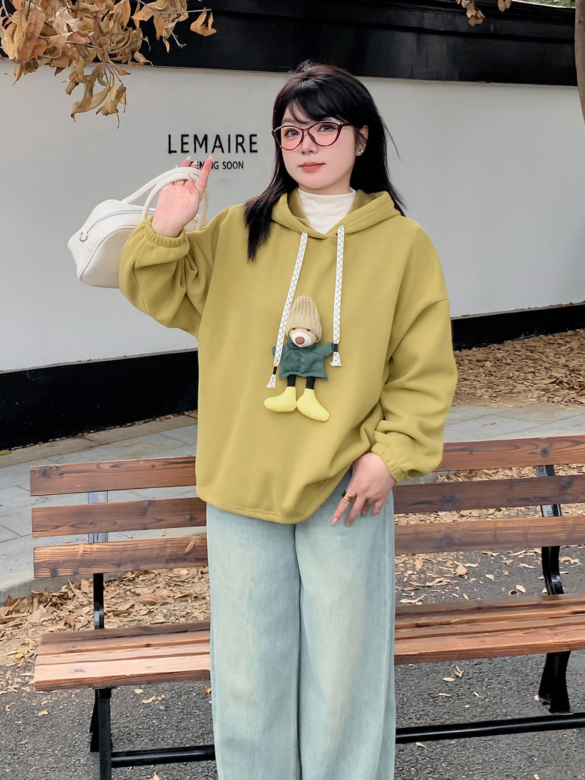 大きいサイズ レディース 帽子くまのマスコット付きベルベットパーカー LL 3L 4L 5L