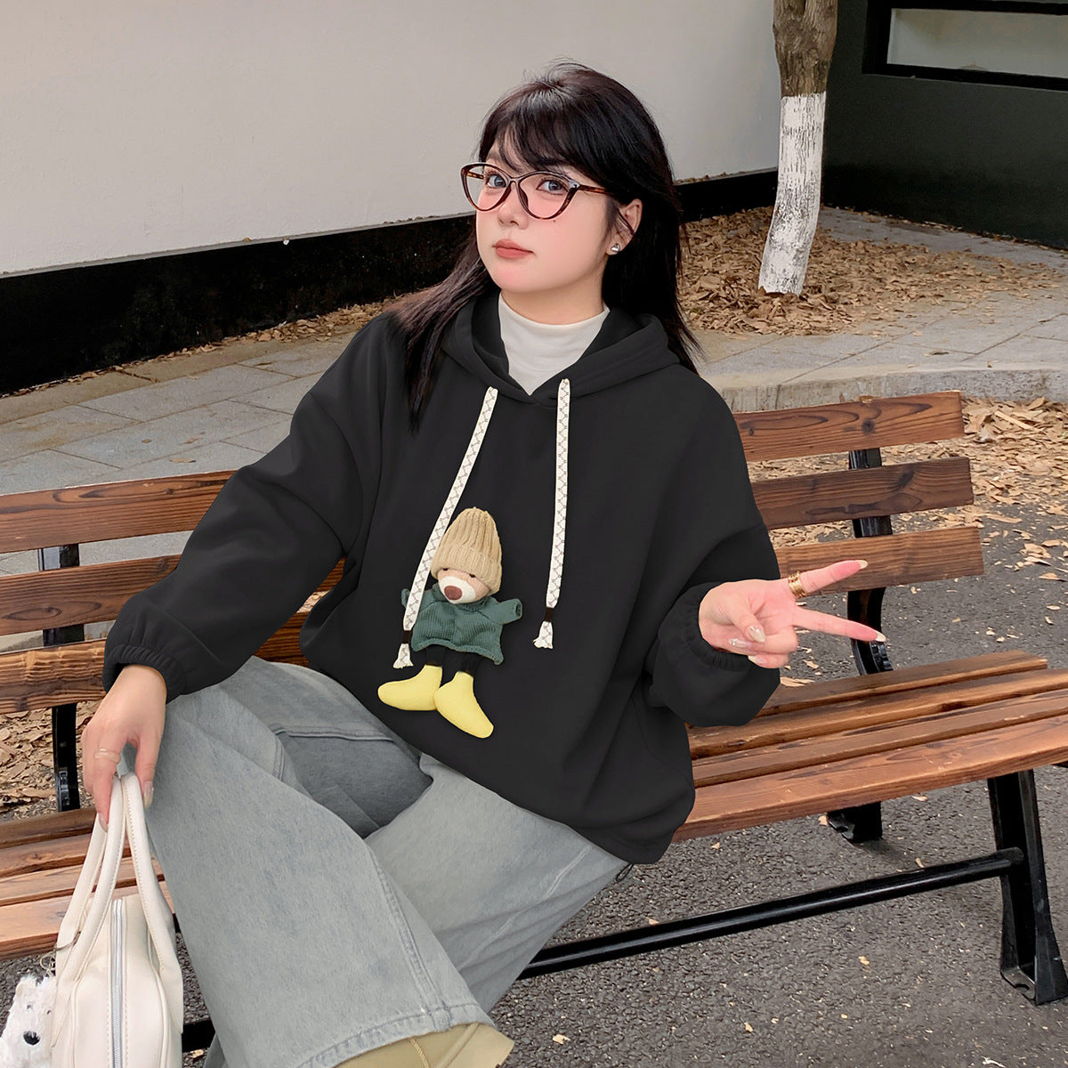大きいサイズ レディース 帽子くまのマスコット付きベルベットパーカー LL 3L 4L 5L