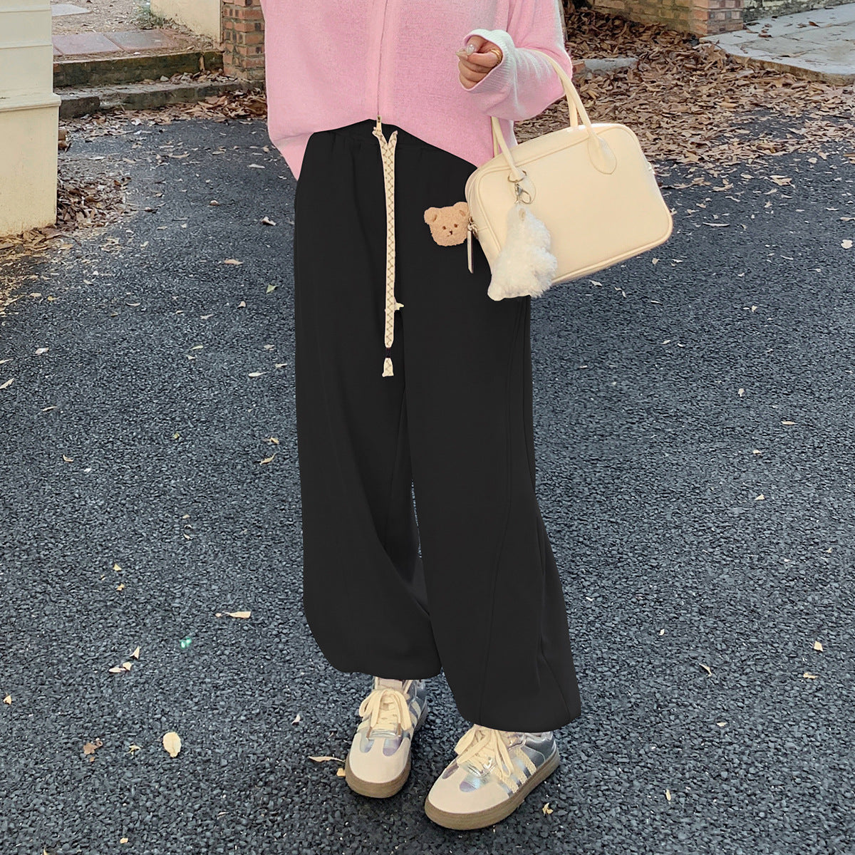 大きいサイズ レディース くまのマスコット付きルーズフリースカジュアルパンツ LL 3L 4L 5L