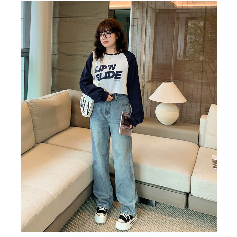 大きいサイズ レディース ビンテージスタイルのハイウエストストレートデニムパンツ LL 3L 4L 5L