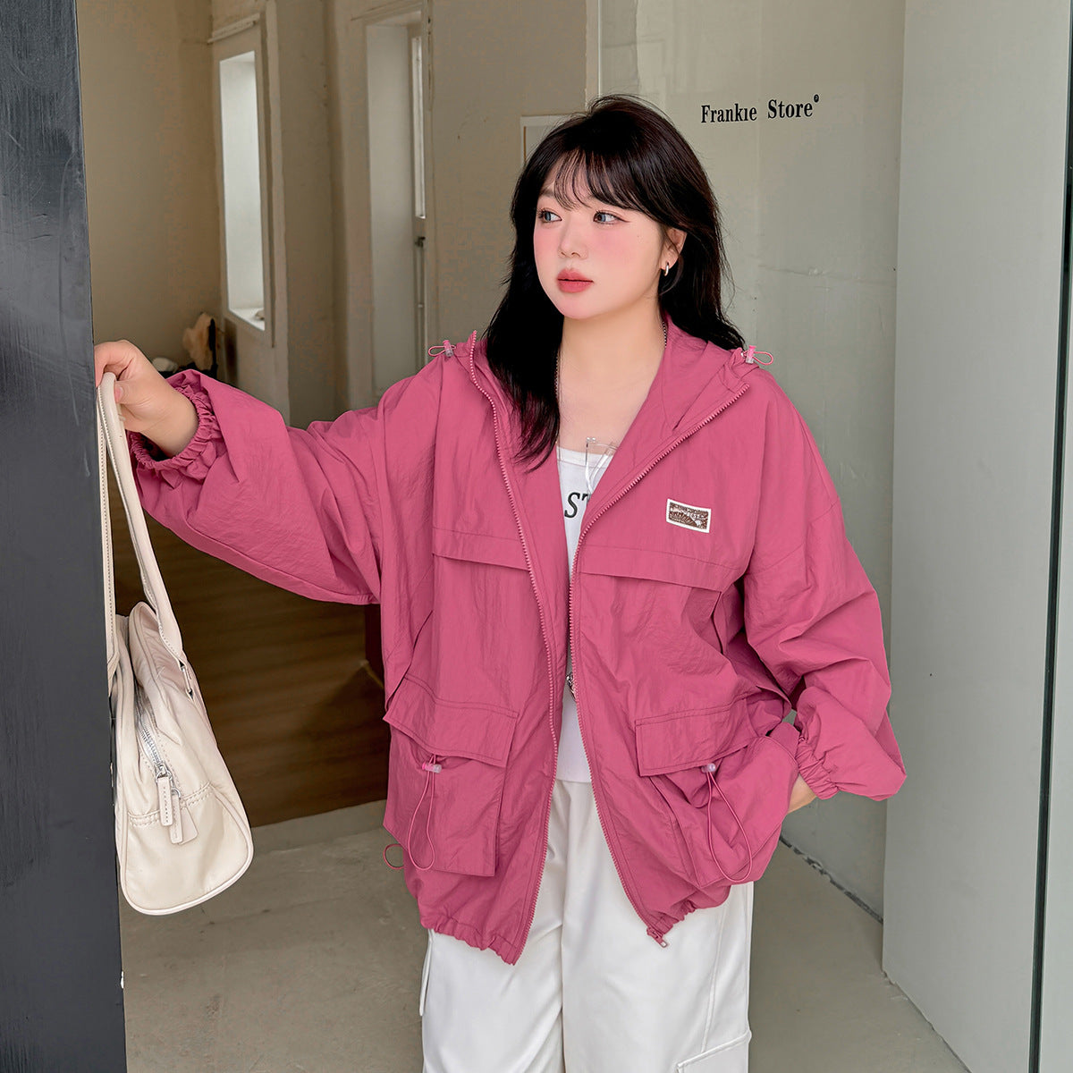 大きいサイズ レディース フード付きカジュアルワークウェアジャケット 3L 4L 5L