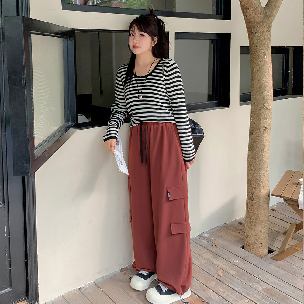 大きいサイズ レディース ハイウエストニットワークパンツ LL 3L 4L 5L