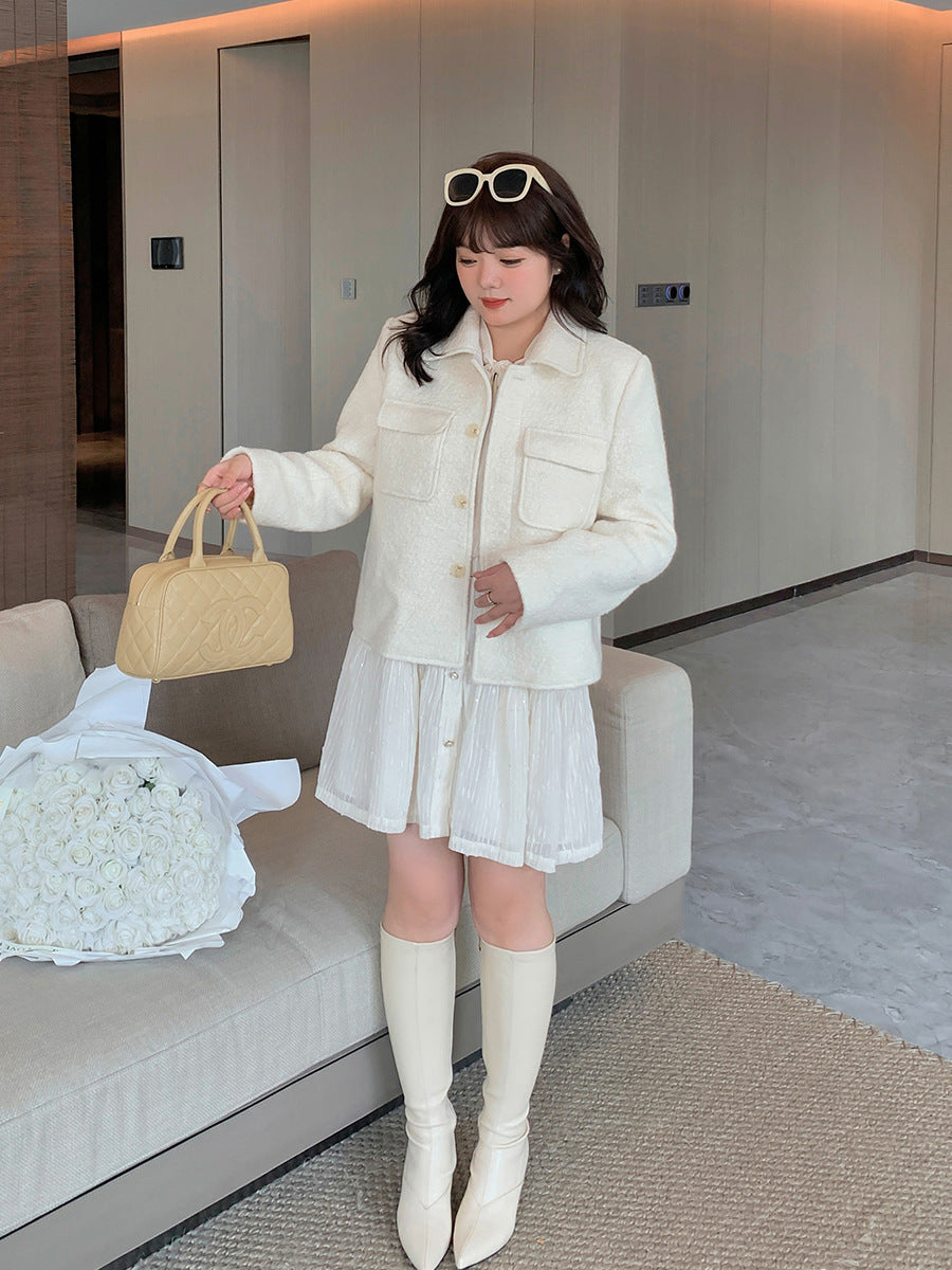 大きいサイズ レディース 厚手ミルキーホワイトショートジャケット LL 3L 4L 5L