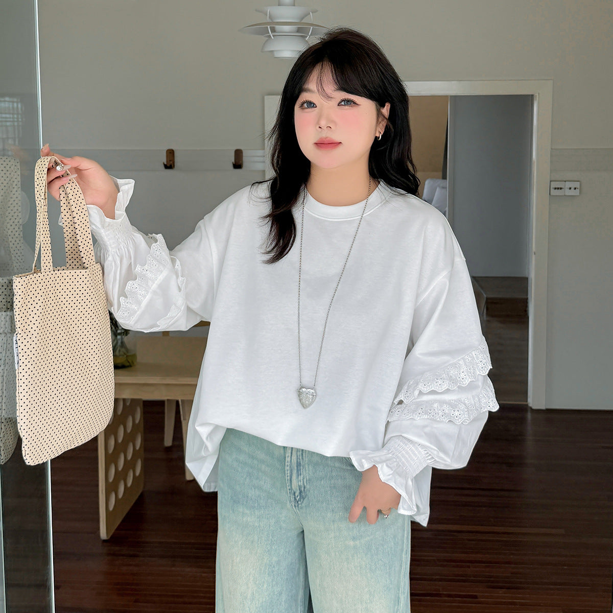 大きいサイズ レディース レースフリルカジュアルスウェットシャツ LL 3L 4L 5L