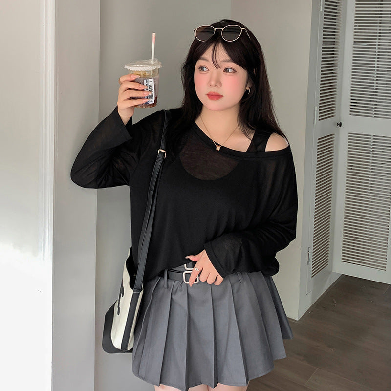 大きいサイズ レディース ルーズシースルーニット+インナー2点セット LL 3L 4L 5L