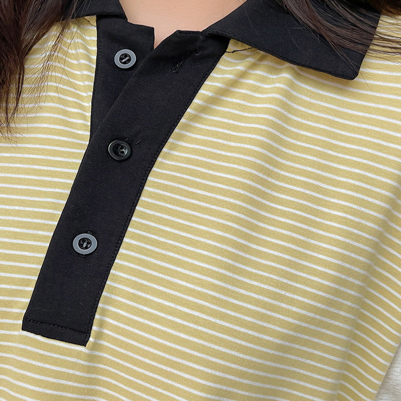 大きいサイズ レディース ラペル付きロングストライプTシャツワンピース LL 3L 4L 5L