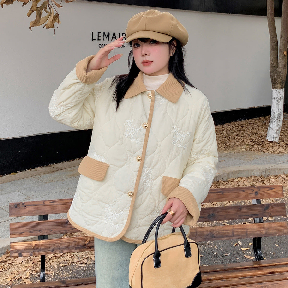 大きいサイズ レディース 刺繍入りキルティングコーデュロイジャケット LL 3L 4L