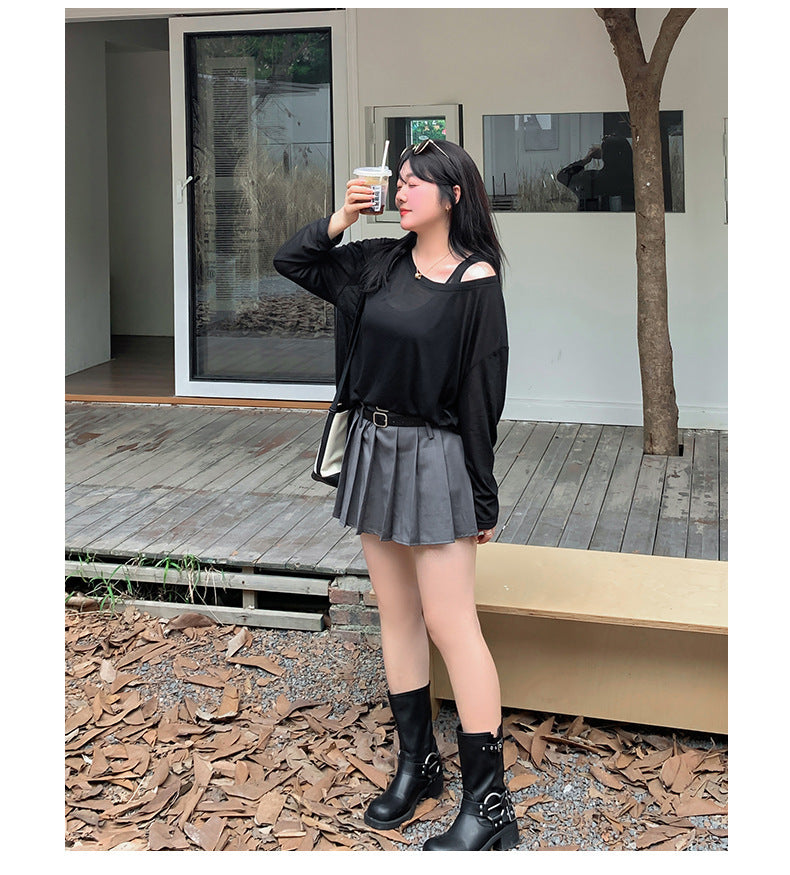 大きいサイズ レディース ノースリーブ+ロングスリーブTシャツセット LL 3L 4L 5L