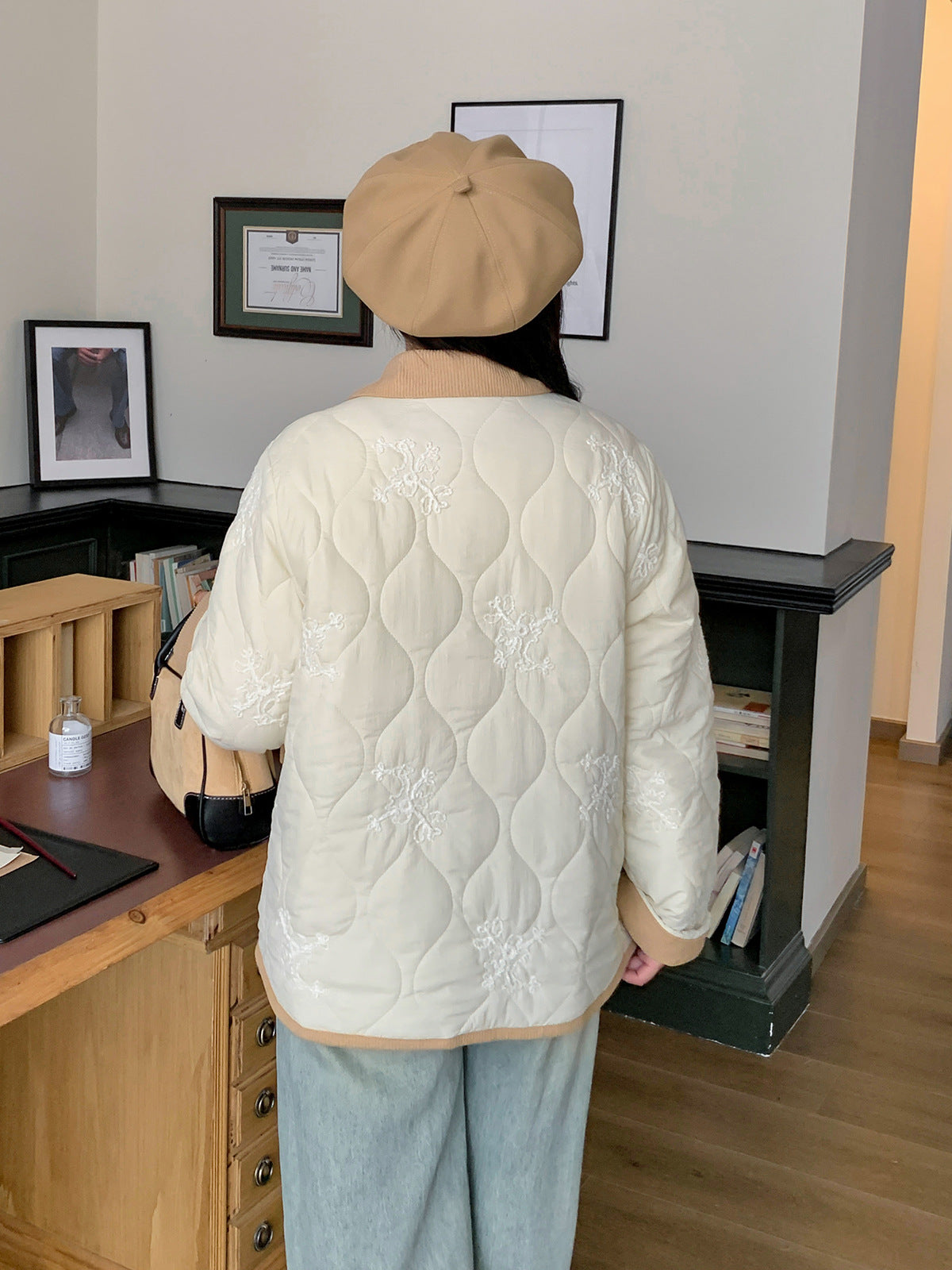 大きいサイズ レディース 刺繍入りキルティングコーデュロイジャケット LL 3L 4L