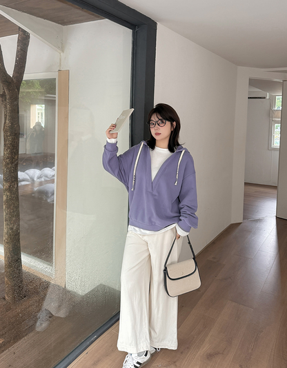 大きいサイズ レディース フード付き厚手フェイクツーピースカジュアルスウェットシャツ LL 3L 4L 5L