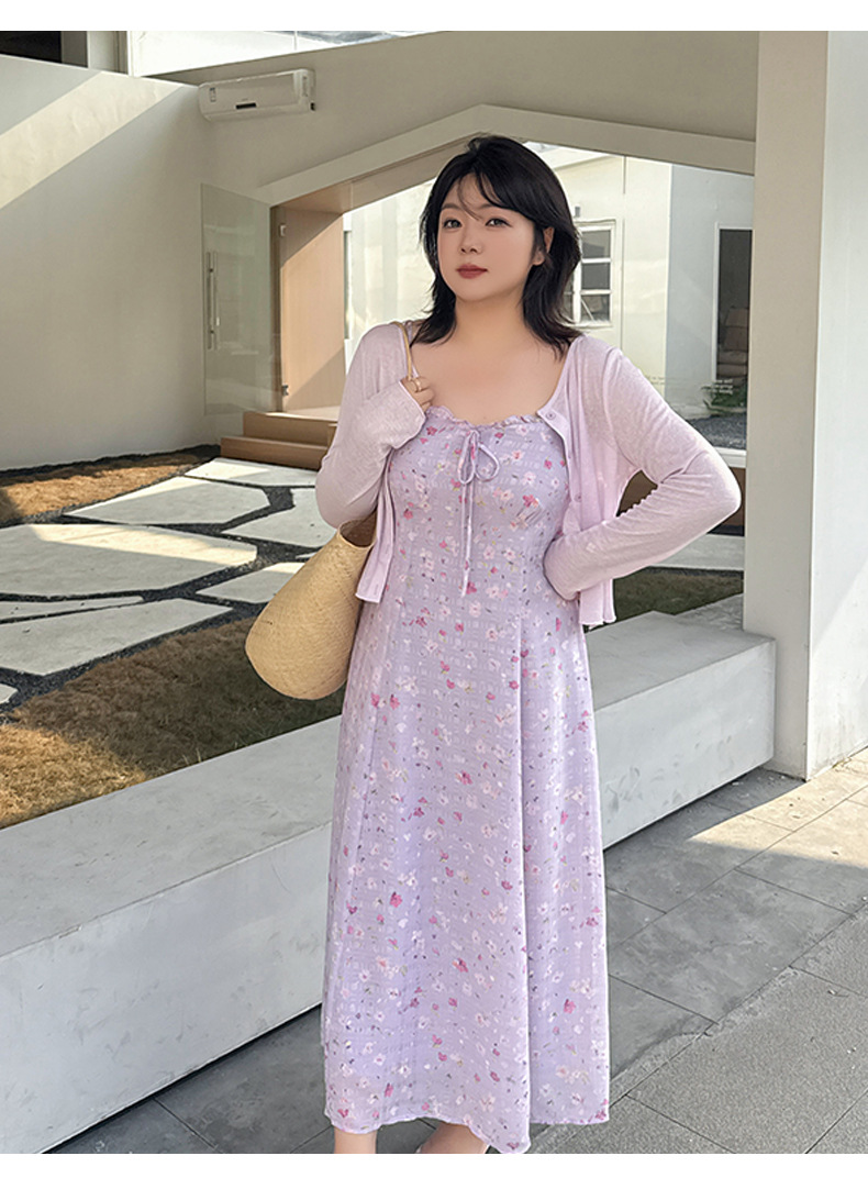 大きいサイズ レディース シアーカーディガン付き花柄ワンピース LL 3L 4L 5L 6L