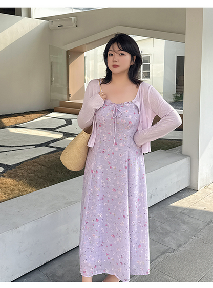 大きいサイズ レディース シアーカーディガン付き花柄ワンピース LL 3L 4L 5L 6L