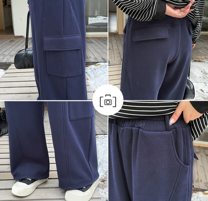 大きいサイズ レディース ニットフリース裏地ワイドレッグカーゴパンツ LL 3L 4L 5L