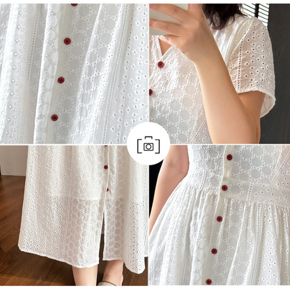 大きいサイズ レディース 刺繍コットンVネックワンピース LL 3L 4L 5L
