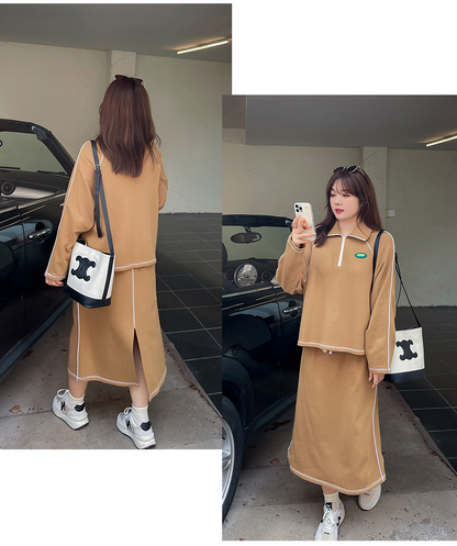 大きいサイズ レディース カレッジスポーツ風スウェットセットアップ（ブルゾン＋スカート） LL 3L 4L 5L