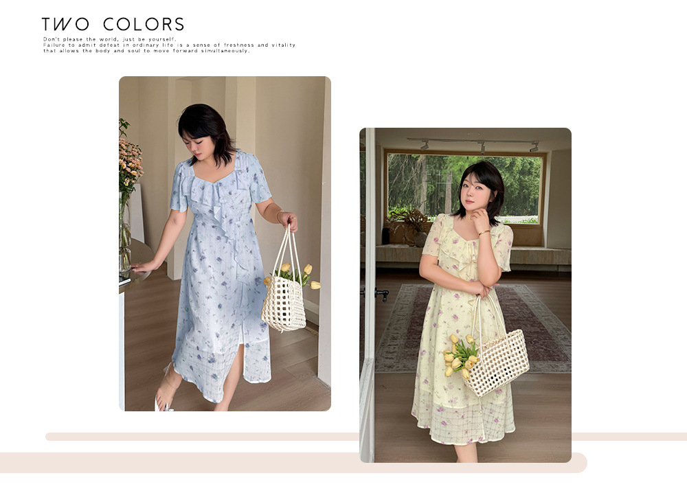 大きいサイズ レディース フレンチフリル花柄プリントワンピース LL 3L 4L 5L