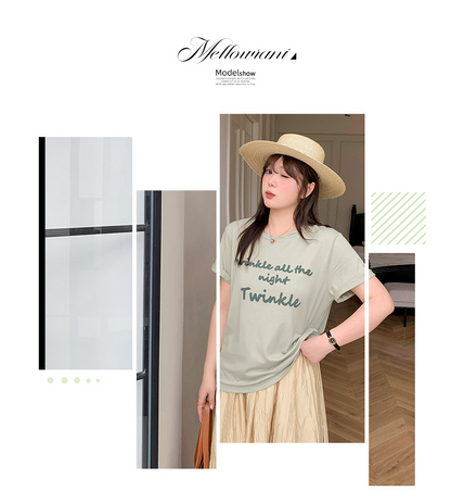 大きいサイズ レディース 英字ロゴプリントの半袖ラウンドネックTシャツ LL 3L 4L 5L