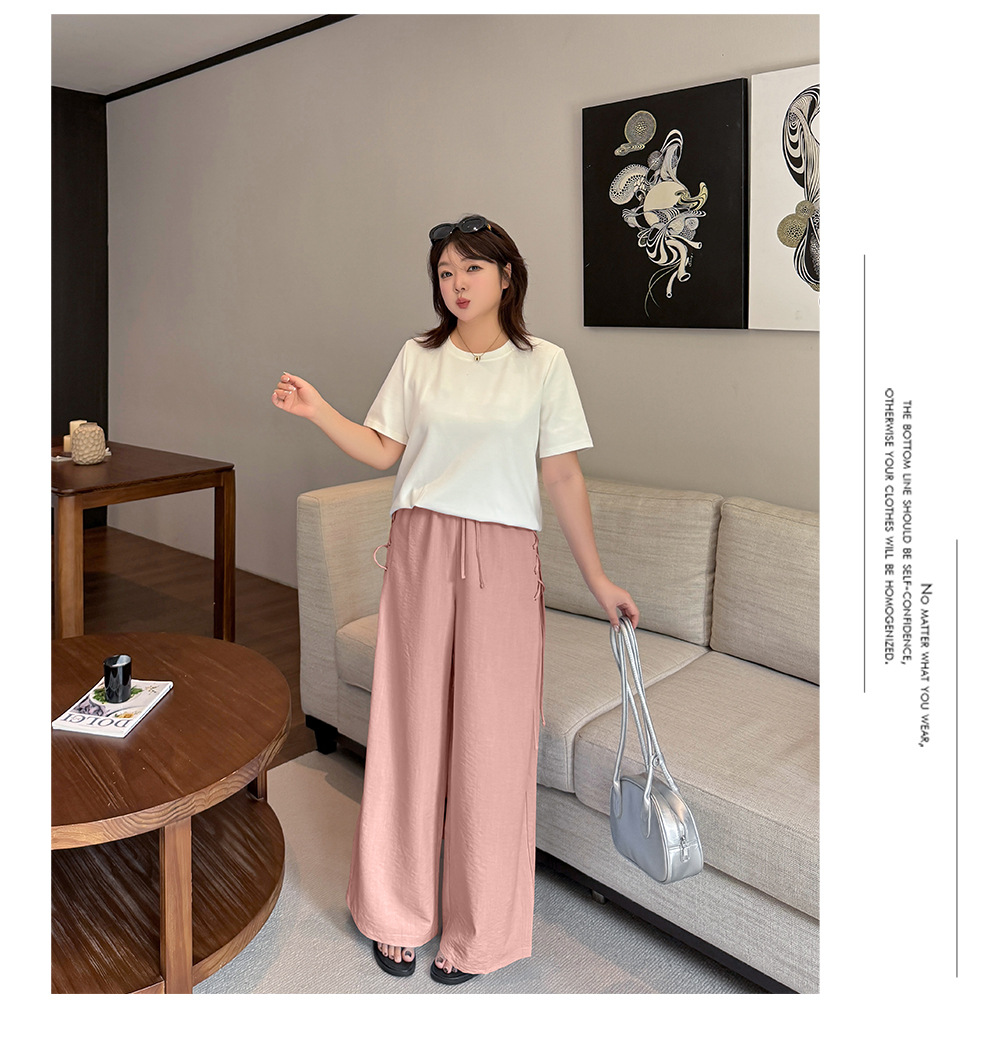 大きいサイズ レディース リネンライクサイドリボンイージーワイドパンツ LL 3L 4L 5L