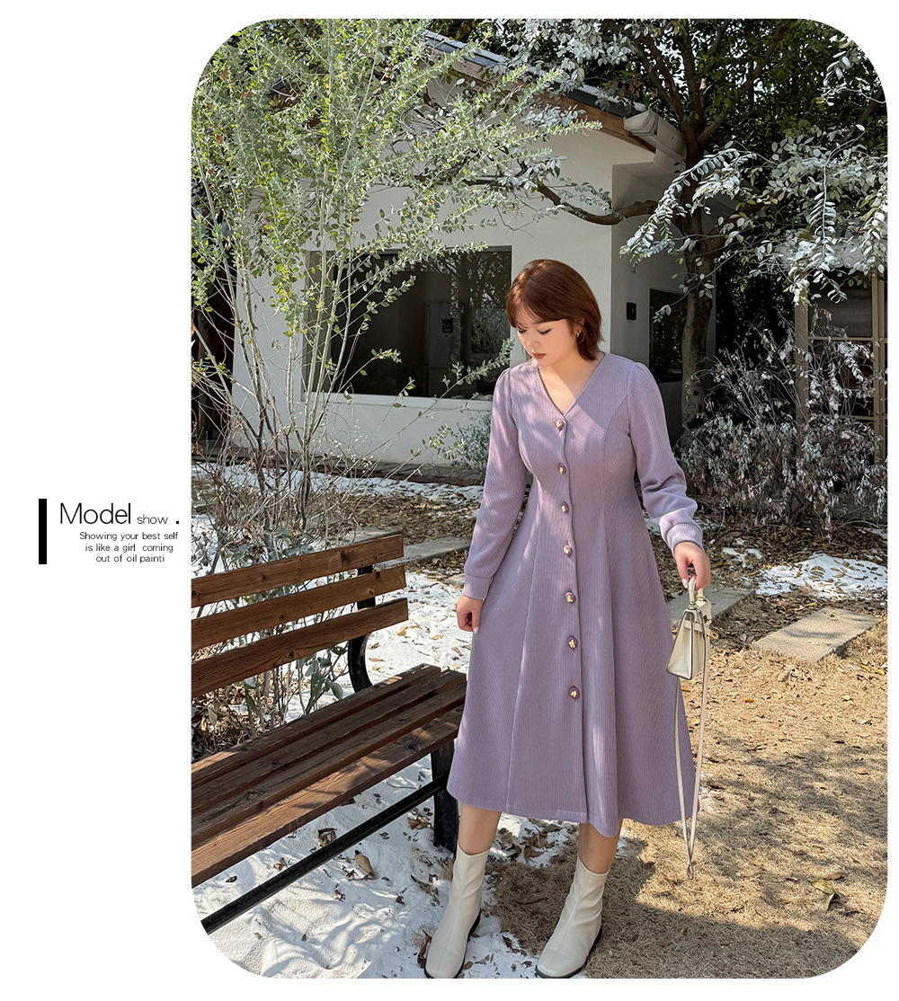 大きいサイズ レディース VネックボタンダウンAラインワンピース LL 3L 4L 5L