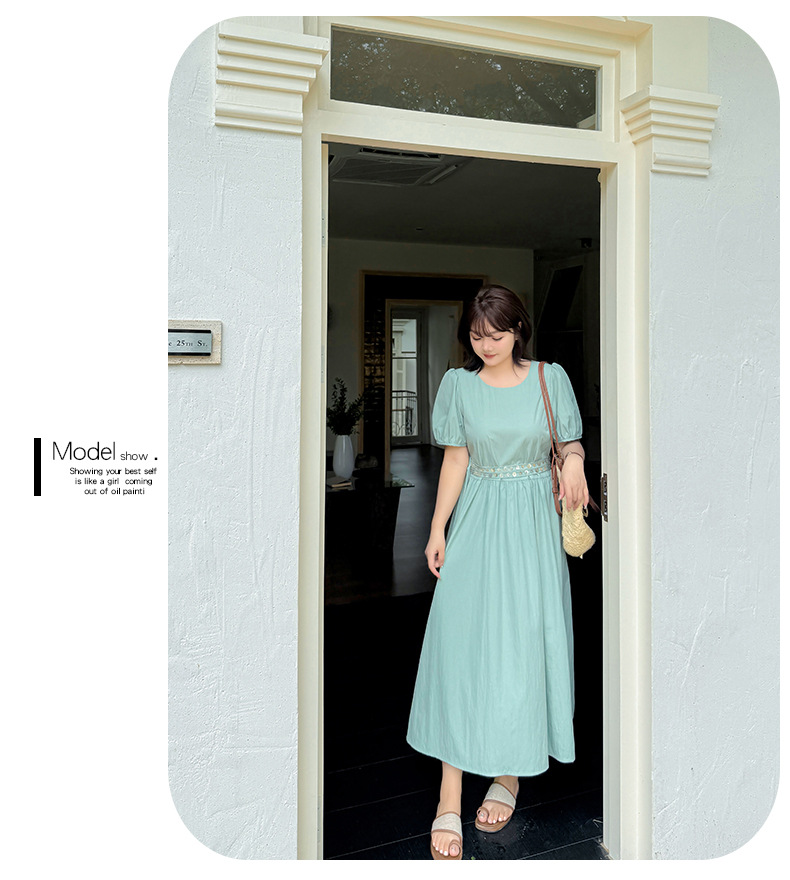 大きいサイズ レディース ラウンドネックダブルベルトカジュアルワンピース LL 3L 4L 5L