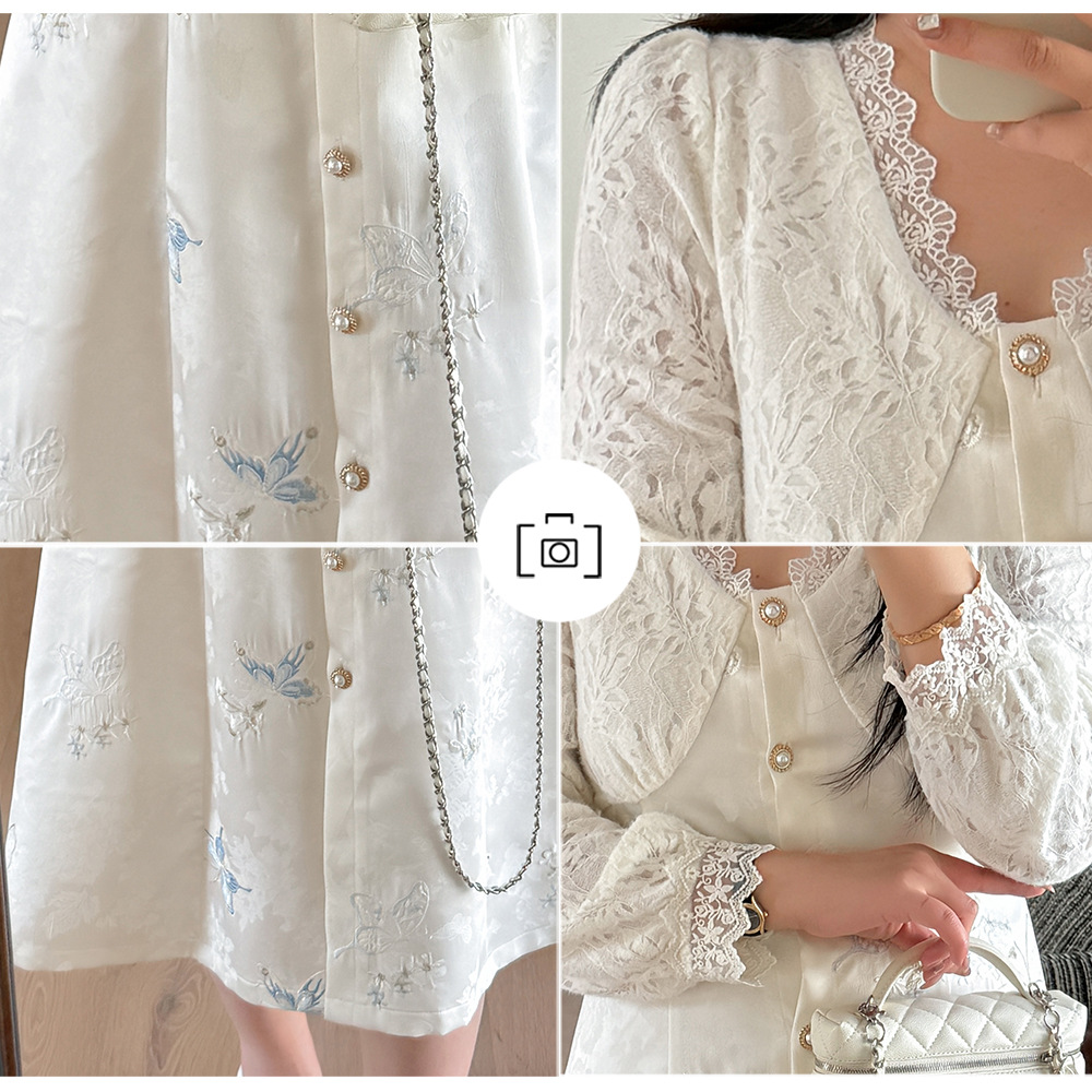 大きいサイズ レディース Vネックレース刺繍パッチワークワンピース LL 3L 4L 5L