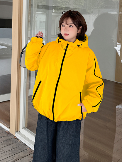 大きいサイズ レディース フード付きバイカラーパイピングカジュアルジャケット 3L 4L 5L