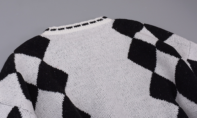 大きいサイズ レディース ラウンドネックレトロ小花ダイヤ柄プルオーバーセーター LL 3L 4L