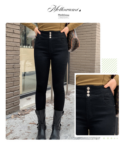 大きいサイズ レディース ハイウエストタイトブラック厚手デニムパンツ LL 3L 4L 5L