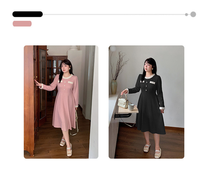 大きいサイズ レディース ラウンドネックレースニットワンピース LL 3L 4L 5L