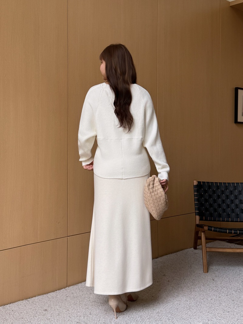 大きいサイズ レディース クロスオーバーVネックエレガントスリーピース（セーター+スカート+ショール） L LL 3L 4L F フリーサイズ