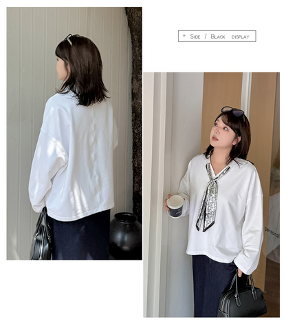 大きいサイズ レディース スカーフリボン付きVネックニットスウェットシャツ LL 3L 4L 5L