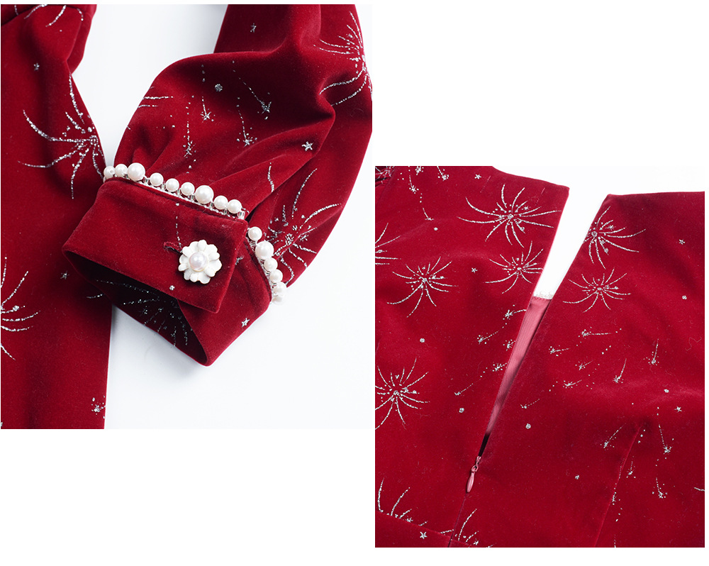 大きいサイズ レディース ビーズ花火柄ベルベットフレンチワンピース LL 3L 4L 5L