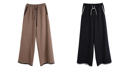 大きいサイズ レディース コントラストステッチウール風ワイドレッグパンツ LL 3L 4L 5L