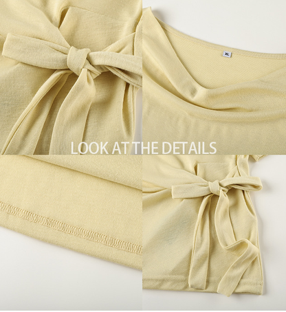 大きいサイズ レディース カウルネックラインウエストタイ半袖トップス LL 3L 4L 5L