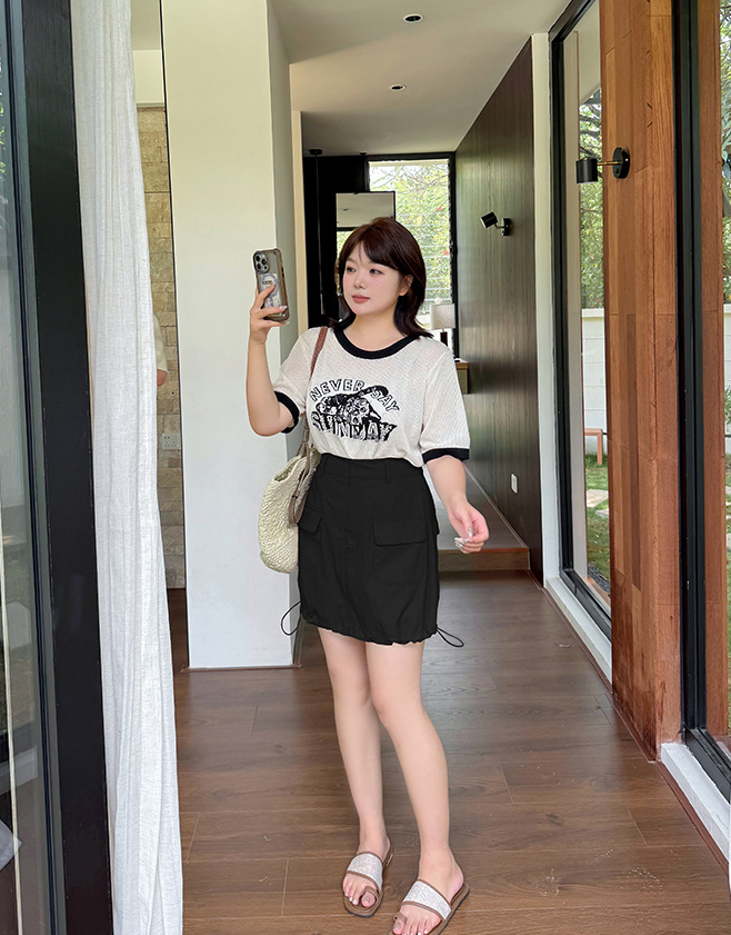 大きいサイズ レディース ドローストリング付きワークウェアスタイルミニスカート LL 3L 4L 5L