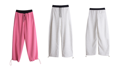 大きいサイズ レディース ニットコントラストウエストバンドストレートカジュアルパンツ LL 3L 4L 5L