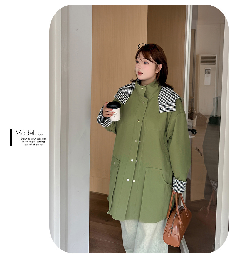 大きいサイズ レディース フード付き裏地チェック柄オーバーサイズカジュアルジャケット 3L 5L
