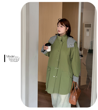 大きいサイズ レディース フード付き裏地チェック柄オーバーサイズカジュアルジャケット 3L 5L