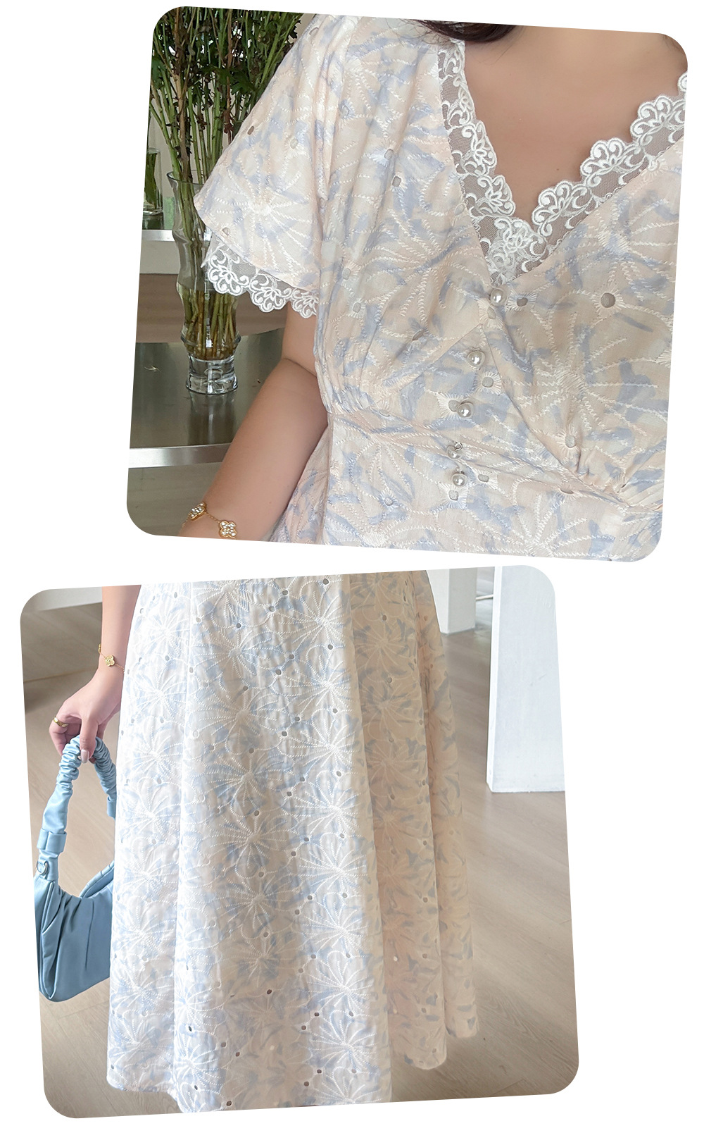 大きいサイズ レディース フラワーレース刺繍Vネックワンピース LL 3L 4L 5L
