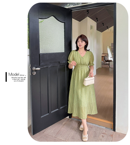 大きいサイズ レディース Vネックフリルシフォンプリーツワンピース LL 3L 4L 5L